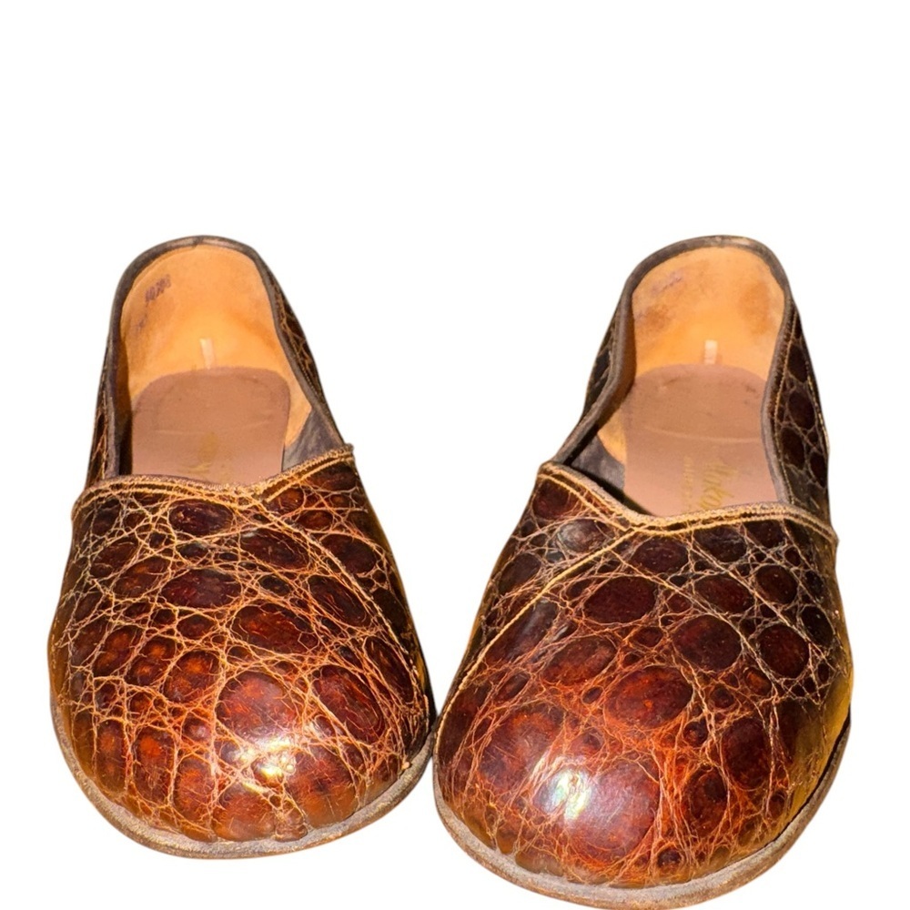 Brown Leather Crocodile Pattern Flats - image 3